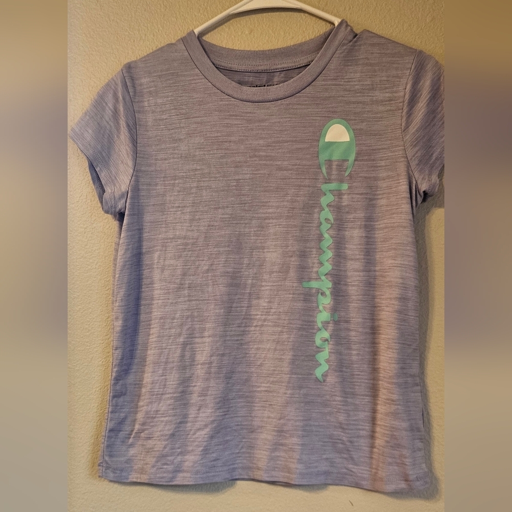 Champion Purple T-Shirt with Green Logo